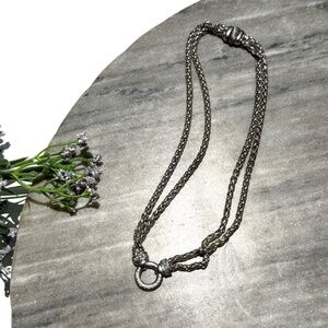 David Yurman Double Wheat Chain Donut Diamond Sterling Silver Pendant Necklace
